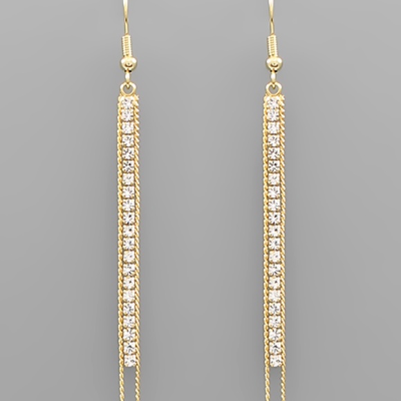 Crystal & Brass Row Drop Earrings - Picture 1 of 1